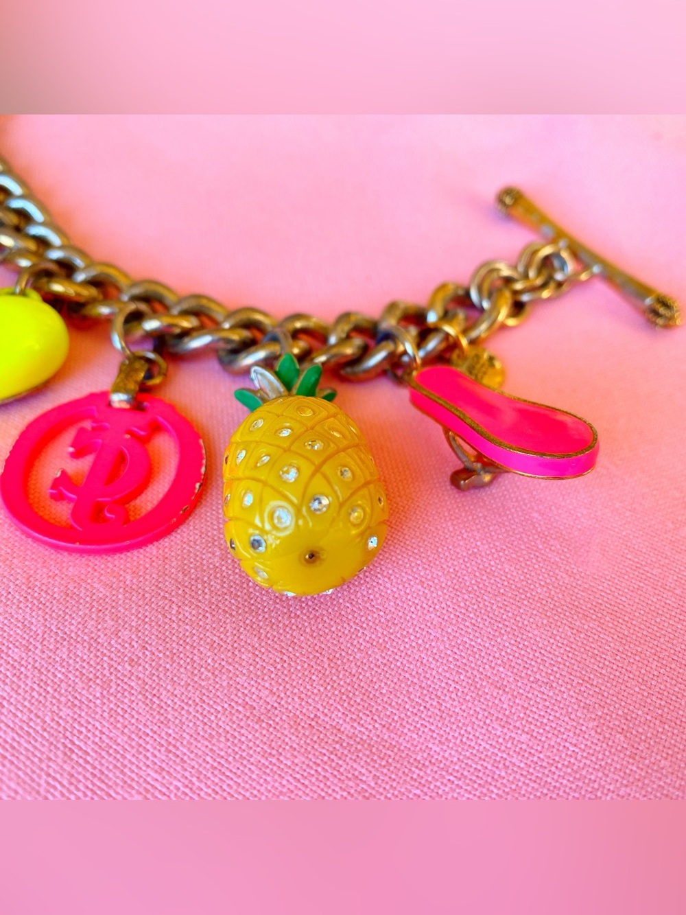 Juicy Couture Bracelet Charm Neon Tropical Beach Hawaii Palmtree Hotpink Miami - Picture 7 of 10